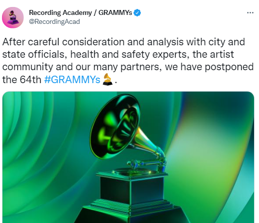 ओमिक्रोनका कारण हलिउडको ‘६४ औँ ग्रैमी अर्वाड’ स्थगित 