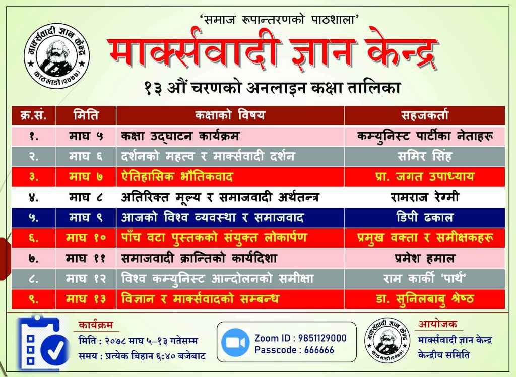 माक्र्सवादी शिक्षामा अब्बल बन्दै ‘ज्ञान केन्द्र’, माघ ५ बाट १३औँ कक्षा