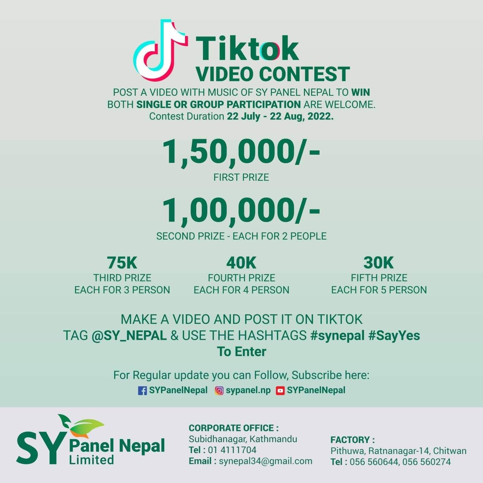 एसवाई प्यानलले टिकटक प्रतियोगिता गर्दै, पुरस्कार आठ लाख २५  हजार